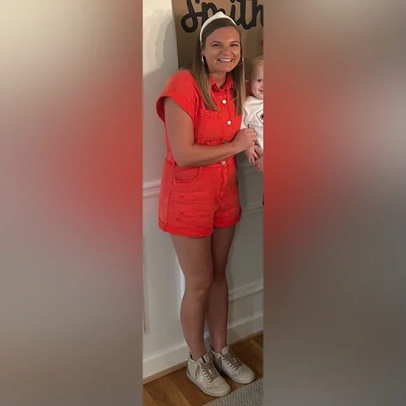 Red Utility Romper - Picture 2 of 3